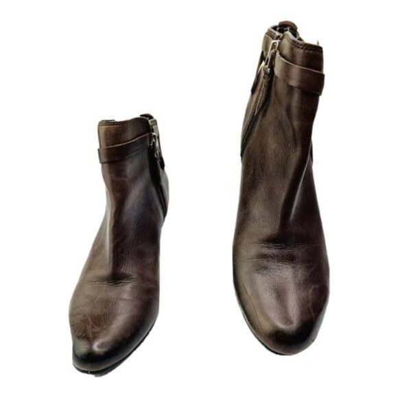 Sam Edelman Maddox Leather Booties Cone Heel 7.5 Ankle Side Zip Buckle Booties - Picture 2 of 9